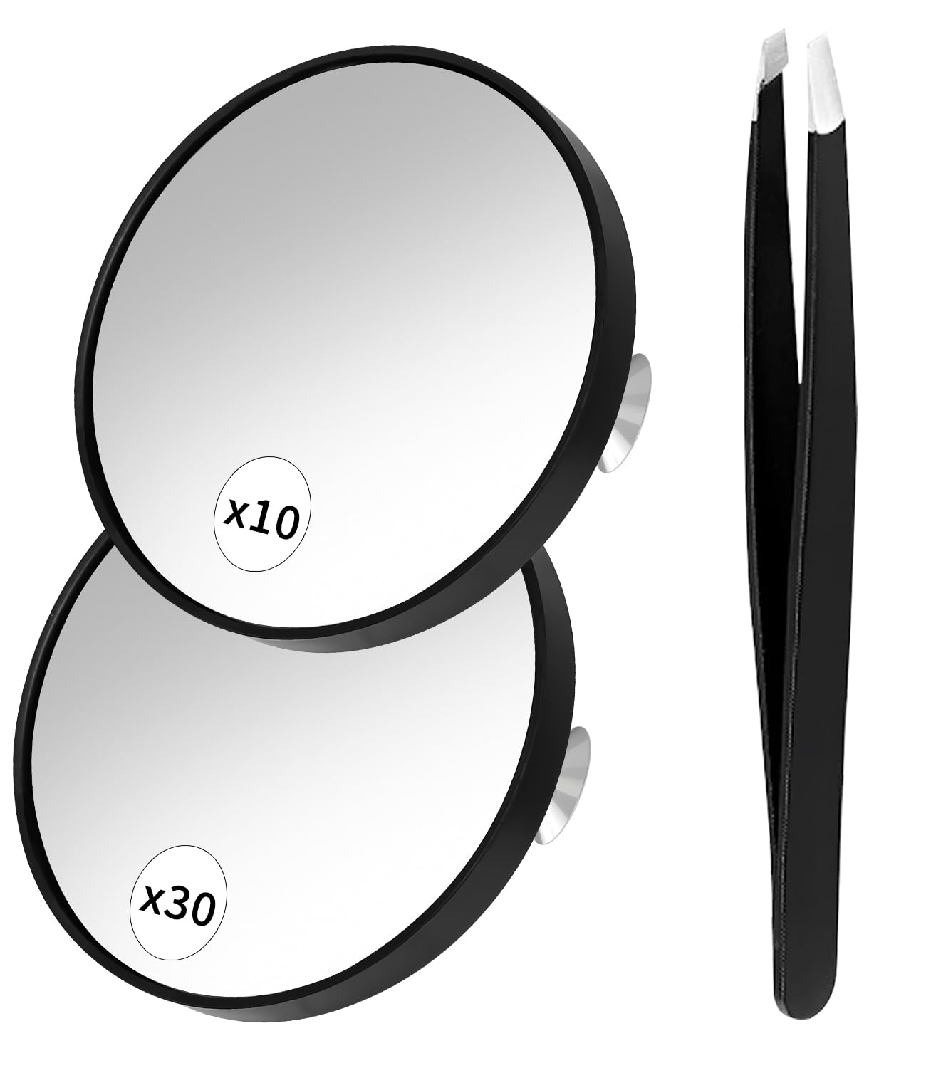 Kureny Espejo Aumento,Espejo de Aumento 10X y 30X con Ventosa y Pinzas,Espejo de Mano de Aumento de Viaje,Adecuado para Dormitorio,baño y Viaje