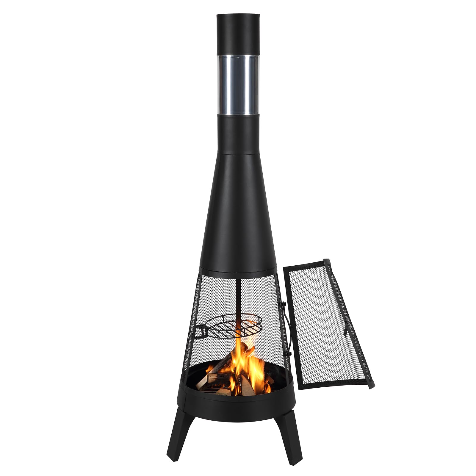 VEVOR Gartenkamin, φ508x1495 mm Terrassenofen, konischer Kamin zum Grillen & Wärmen, Aztekenofen für draußen mit Grillgitter, Kaminmantel & rostfreiem Kamindeckel, für Terrasse, Garten, Hinterhof