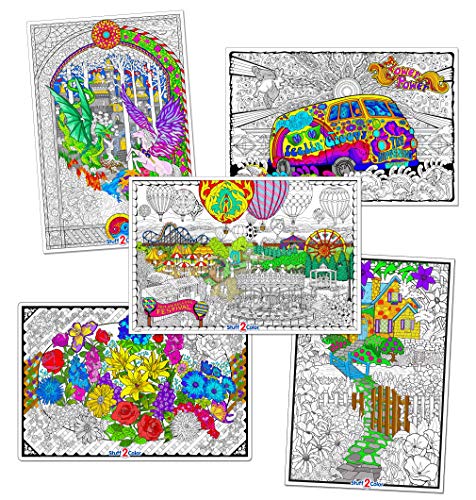 Giant Coloring Poster 5 Pack - Big 22 X 32.5 Inch Line Art Coloring Posters (Original Edition) - Great for Family Time, Adults, Kids, Classrooms, Care Facilities and Group Activities