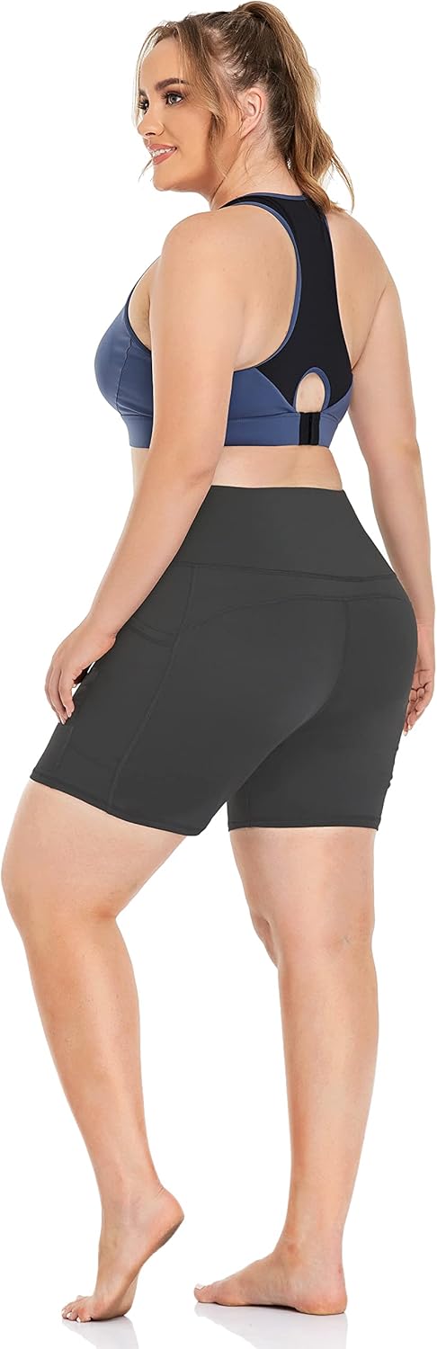 ZERDOCEAN Women's Plus Size 8" / 5" High Waist Biker Shorts Yoga Workout Sports Athletic Running Shorts with Pockets