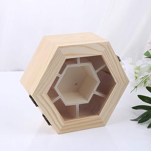 Vista 4 de EXCEART Caja de almacenamiento de joyería de madera con tapa con bisagras para ventana DIY Hexágono Joyería compartimento de escritorio organizador