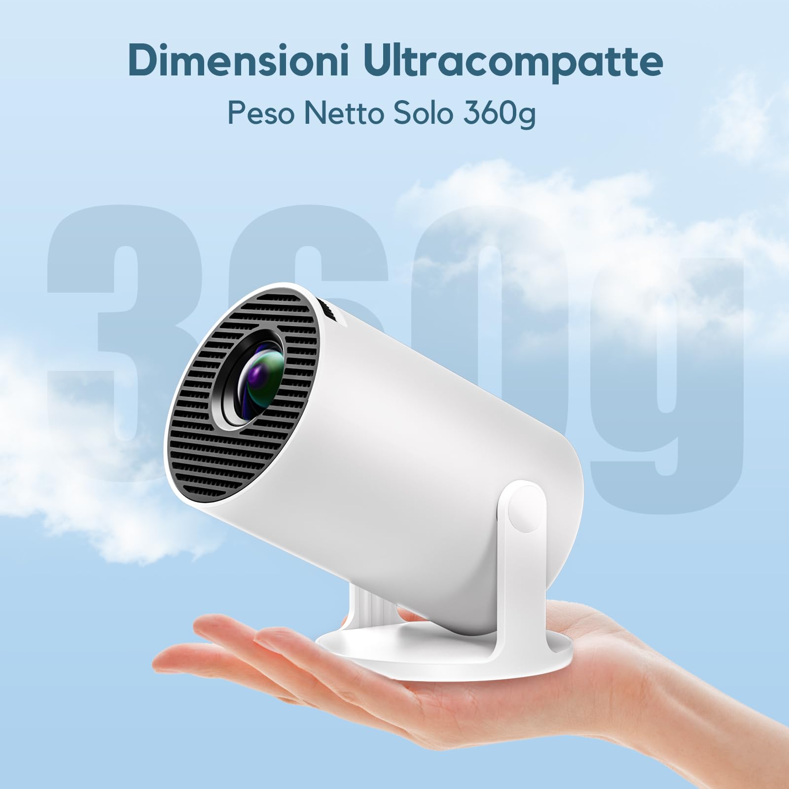 AKIYO O2 Proiettore Portatile 18000 Lumens 4K 1080P Auto Keystone WiFi 6 BT5.4 Rotabile 180° Dual Control HDMI