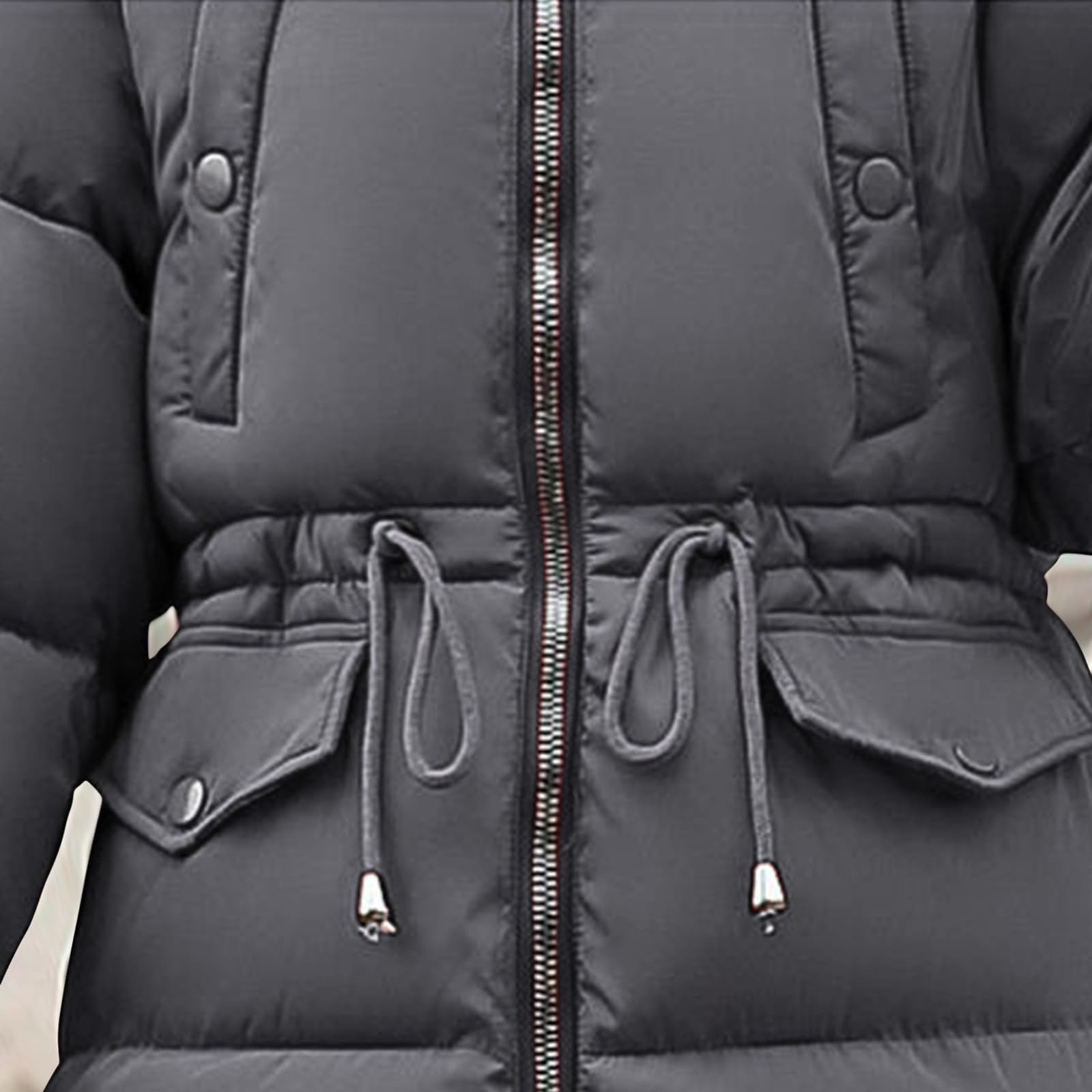 Generisch Wintermantel Damen Lang: Winterjacke Mit Schrägem Reißverschluss Mit Kapuze Kapuzenmantel Fleece Outdoorjacke Winddicht Parka Flauschmantel