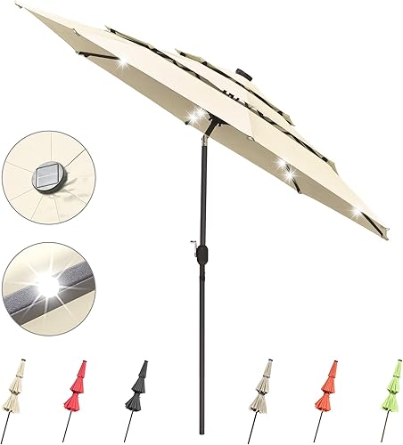 Yescom Outdoor Solar Powered LED Patio Umbrella with Crank Tilt for Garden Backyard Deck Table Market Poolside Party Event 2-Beige,3-Negro