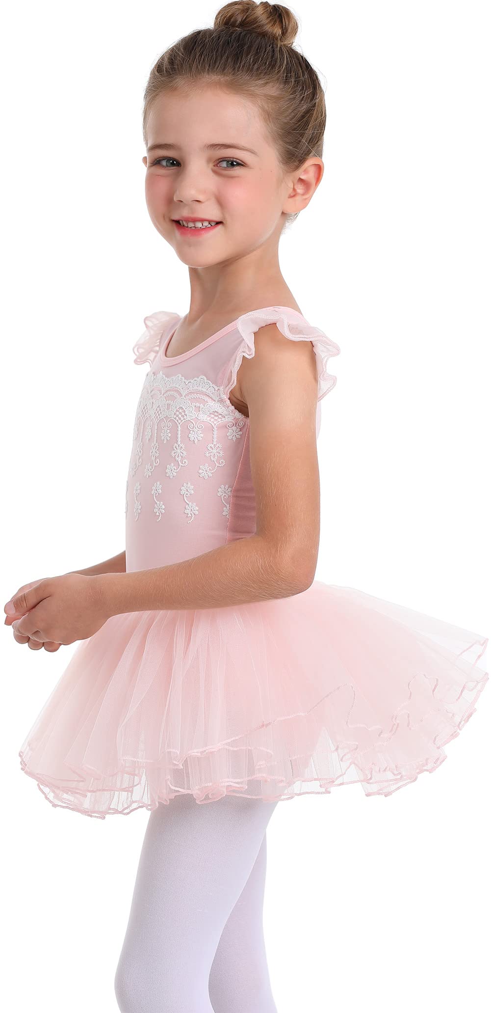 MdnMd Fly Short Sleeve Lace Dance Ballet Tutu Leotard Ballerina Outfit for Toddler Girls