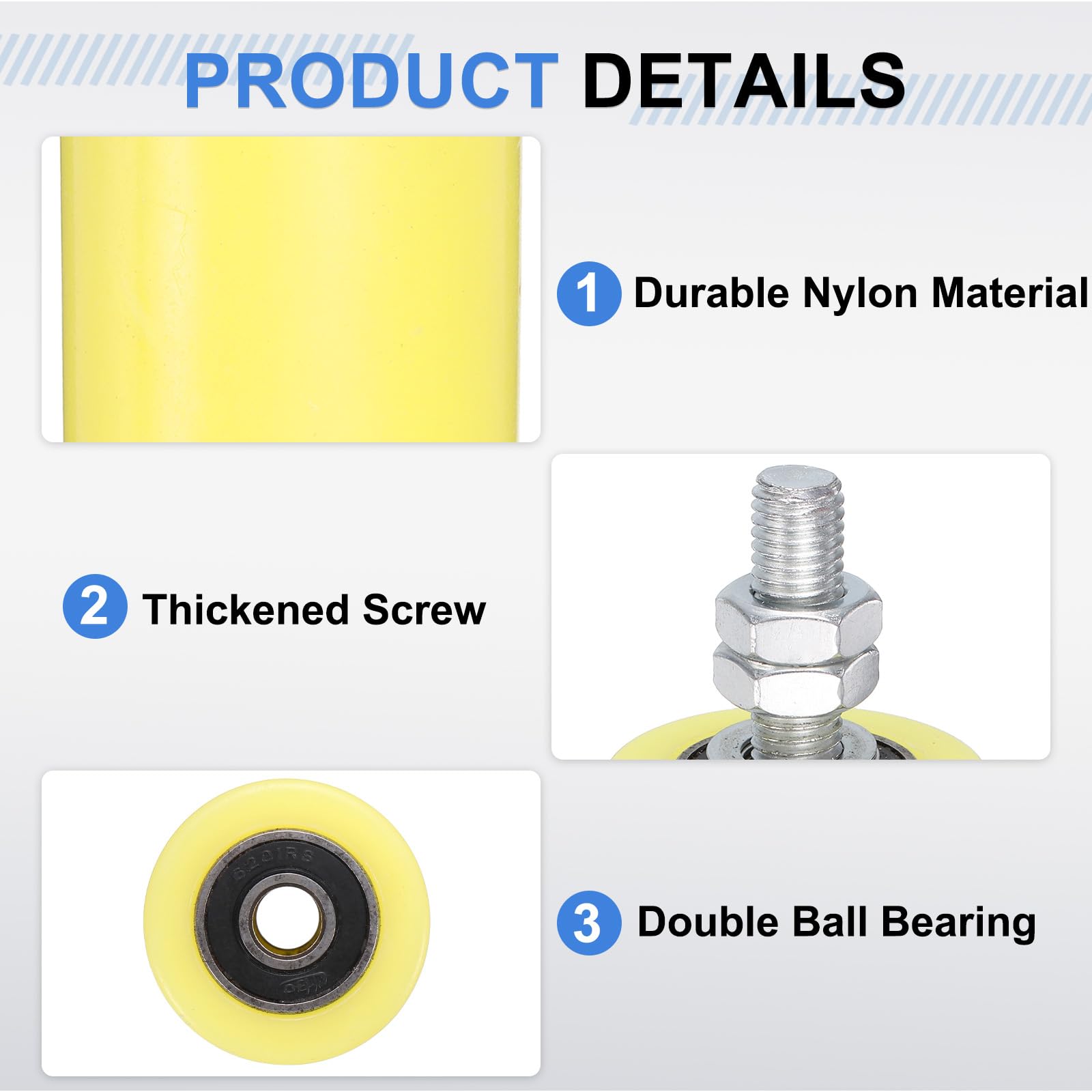 QUARKZMAN 4Pcs Rulli Guida Per Cancelli Scorrevoli, 5" Rulli In Nylon Kit Supporto Cancello, Cuscinetto A Sfere Sigillato Universale Per Guide Cancelli Scorrevoli, Giallo