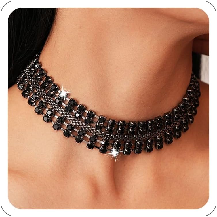 Gold Black Choker Necklace for Women Bridesmaid Wedding Prom Necklaces Halloween Fall Necklaces Accessories Rhinestone Gargantillas De Mujer Elegantes Christmas Graduation Jewelry