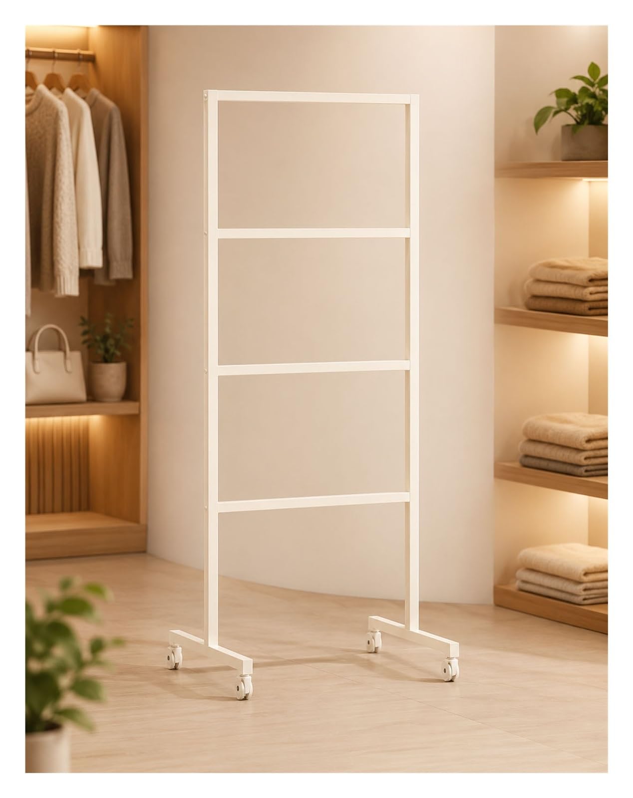 KLYDBMYT Hanger Organizer Stacker with Wheels,Rolling Clothes Hanger Storage Rack, Metal Hanger Holder Stand for Wooden Plastic Wire Hangers, Closet Laundry Boutique Store(Milk)