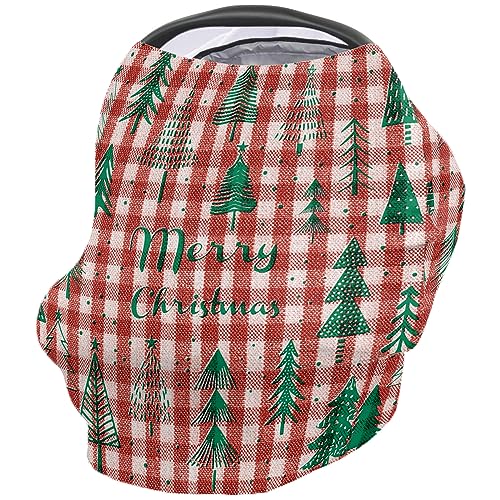 Nursing Cover for Breastfeeding Scarf, Green Xmas Tree Red Plaid Polka Dots Merry Christmas Baby Car Covers Super Soft Multi Use for Canopy Shopping Cart Cover Blanket Stroller Cover