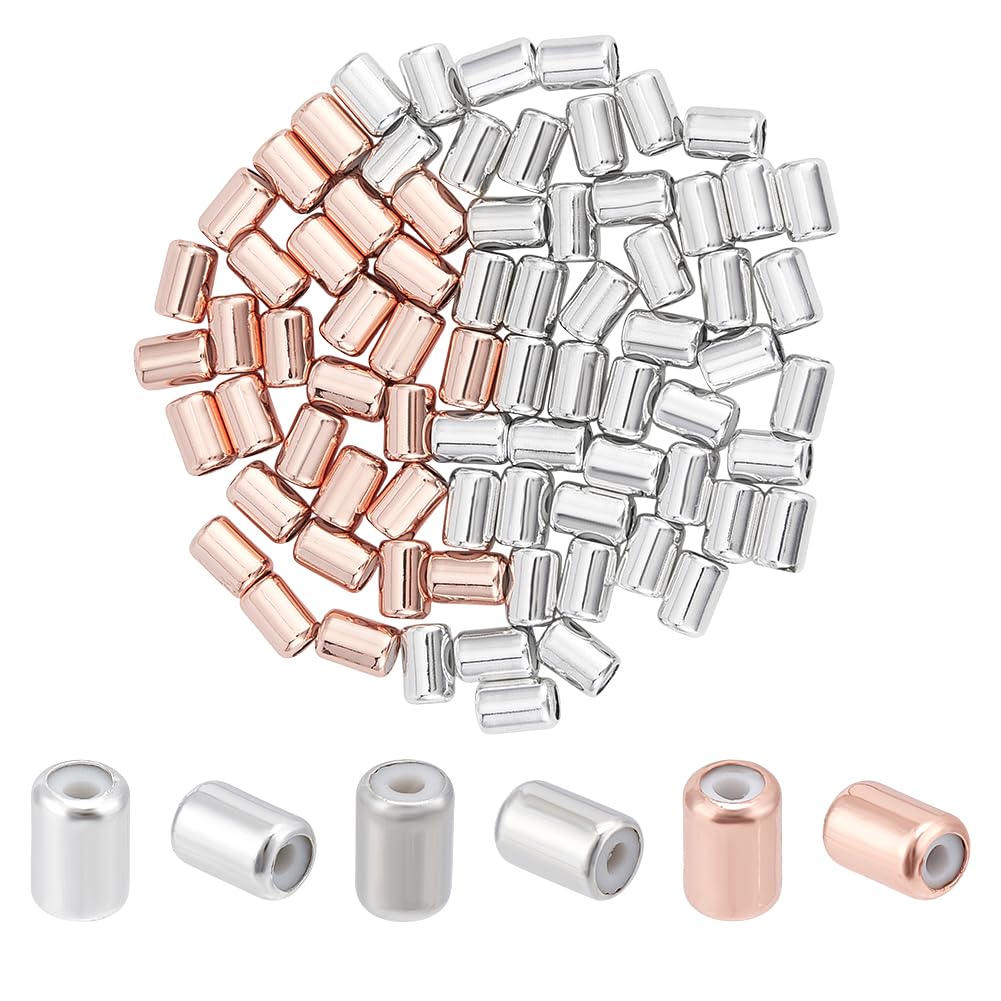 PH PandaHall 120PCS Stopper Beads, 3 Colors Brass Rubber Beads Silicone Slider Beads Cylindrical Stopper Positioning Spacer Beads for DIY Bracelet Necklace Jewelry Making Accessories, 8x5mm