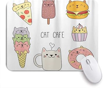 Amazon Eilannaマウスパッド 食品イラストで描かれた猫カフェの手ピザアイスクリームカップケーキ甘さのテーマ ゲーミング オフィス最適 おしゃれ 防水 耐久性が良い 滑り止めゴム底 ゲーミングなど適用 用ノートブックコンピュータマウスマット Eilanna マウス