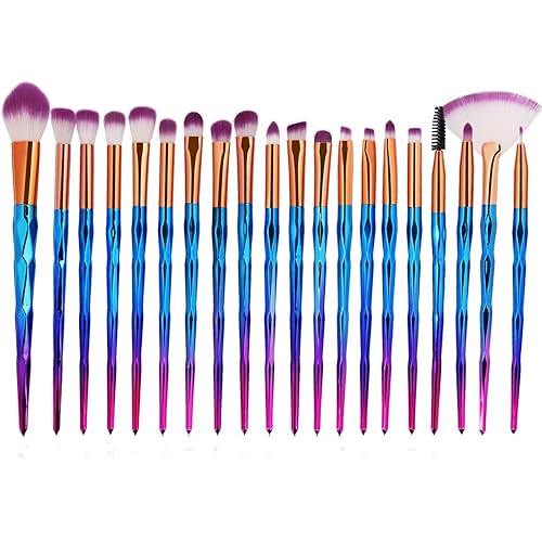 KOLIGHT Pack of 20pcs Cosmetic Eye Shadow Sponge Eyeliner Eyebrow Lip Nose Foundation Powder Makeup Brushes Sets (diamond purple)