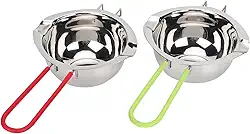 2 panelas de aço inoxidável para banho-maria dupla com 400 ml para derreter chocolate, fazer doces e velas, panela de derretimento de chocolate, conjunto de frigideiras duplas (verde + vermelho)