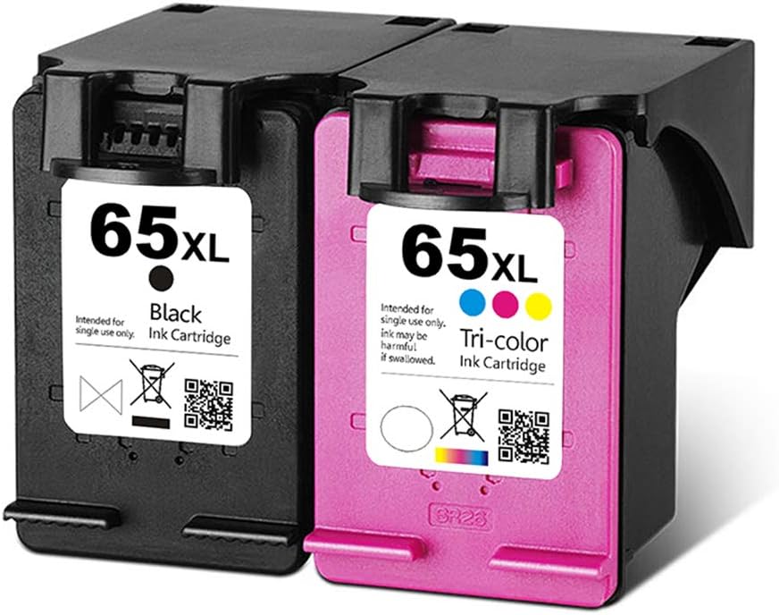 Remanufactured Ink Cartridges 65XL Replacement for HP 65XL for HP65 XL 65 for DeskJet 2622 2624 2652 2655 3720 3722 3752 3755 3758 HP Envy 5055 5052 5058 AMP 100 120 125 Printer 1 Black 1 Tri-Color