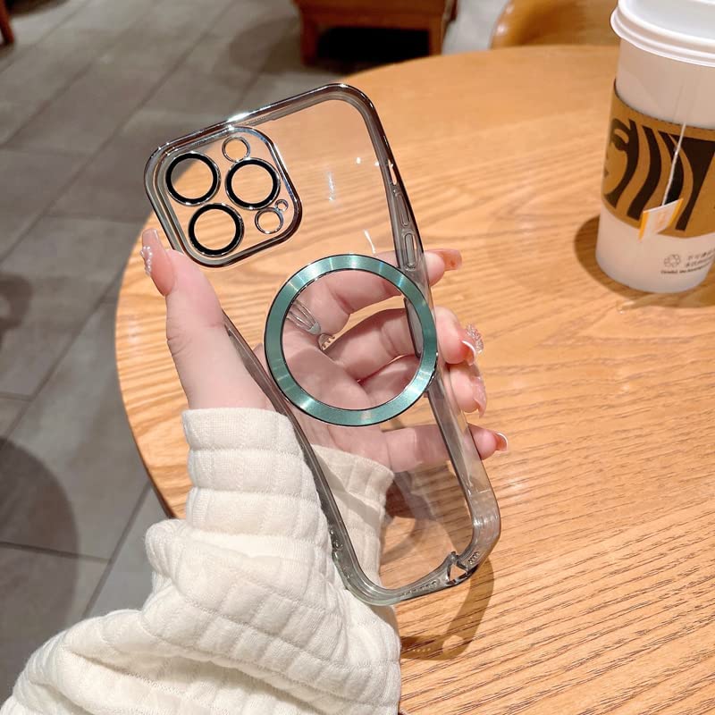 Image of MIDOS Silicone Back Cover Ring Logo Cut Compatible With iPhone 14 Pro Max Lens Protection Chrome Back Case Cover For-iPhone 14 Pro Max (2022) 6.7[Silver ]