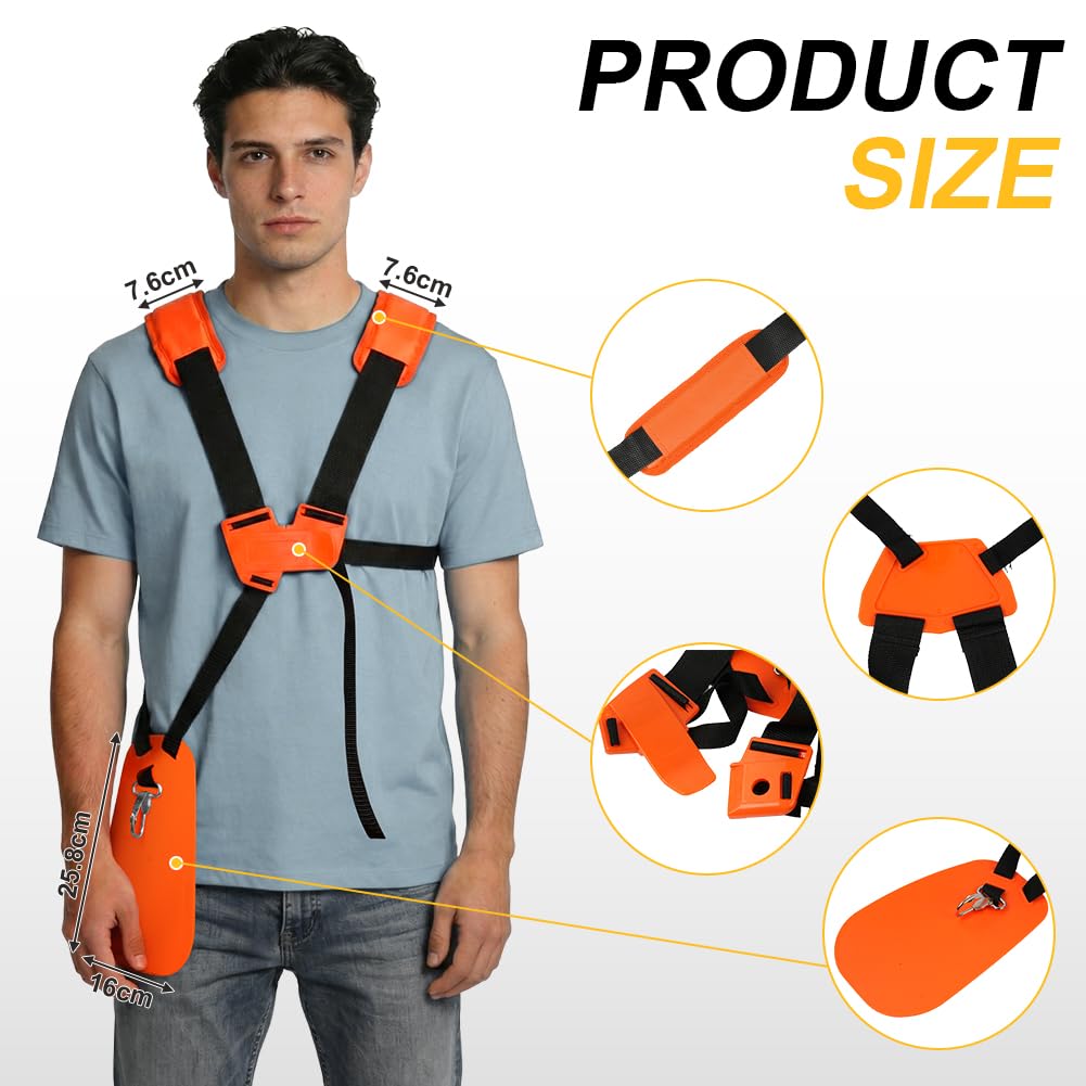 Correa de Hombro de Cortacésped,Trimmer Correa for el Hombro Doble, Correa de Arnés de Hombro Doble Universal Ajustable para Desbrozadora de Césped Cortacésped Naranja - 3