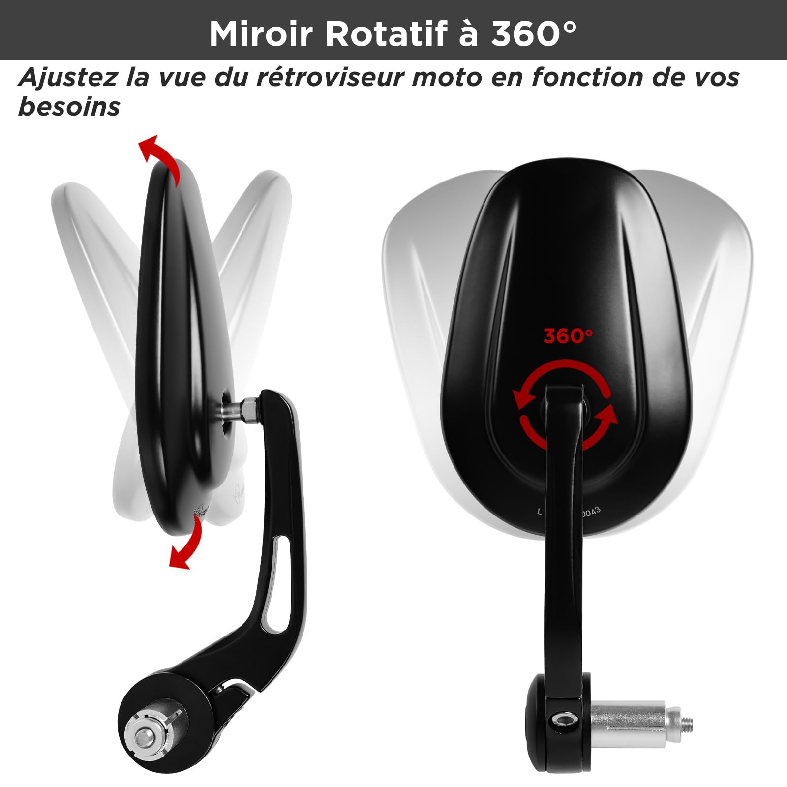 evermotor Rétroviseur universel de moto, rétroviseur d'extrémité de guidon homologué E, miroir de moto pivotant à 360°, pour quad scooter ATV Scooter, 2 pièces