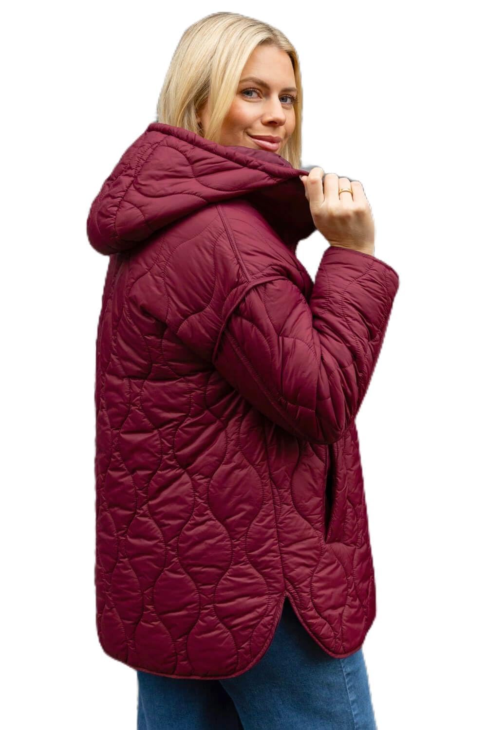 Roman Women's Burgundy Quilted Hooded Coat Size 16