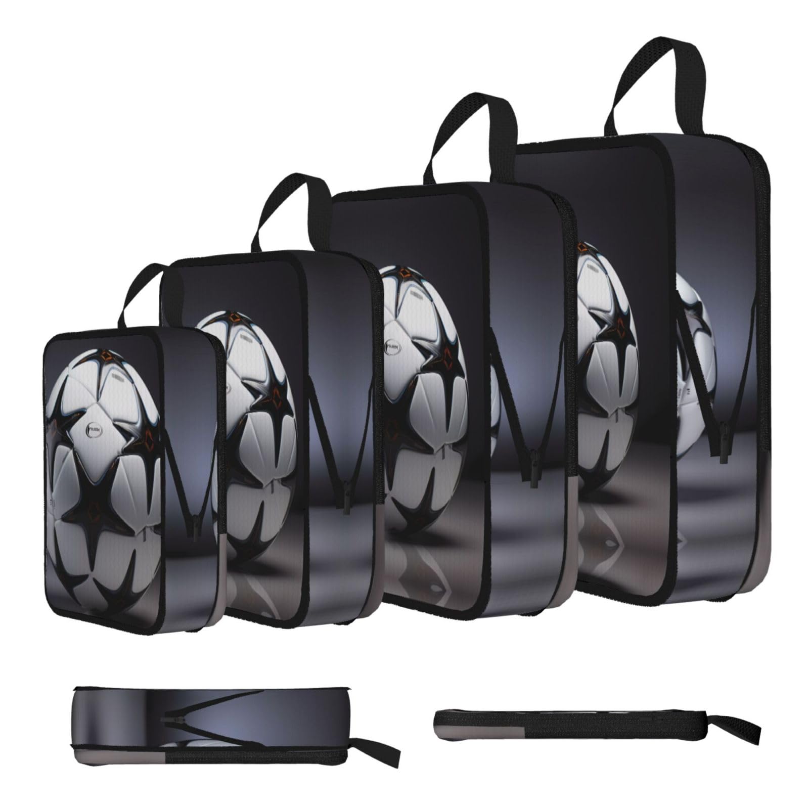 Black and White Football Compression Packing Cubes 4 Piece Set