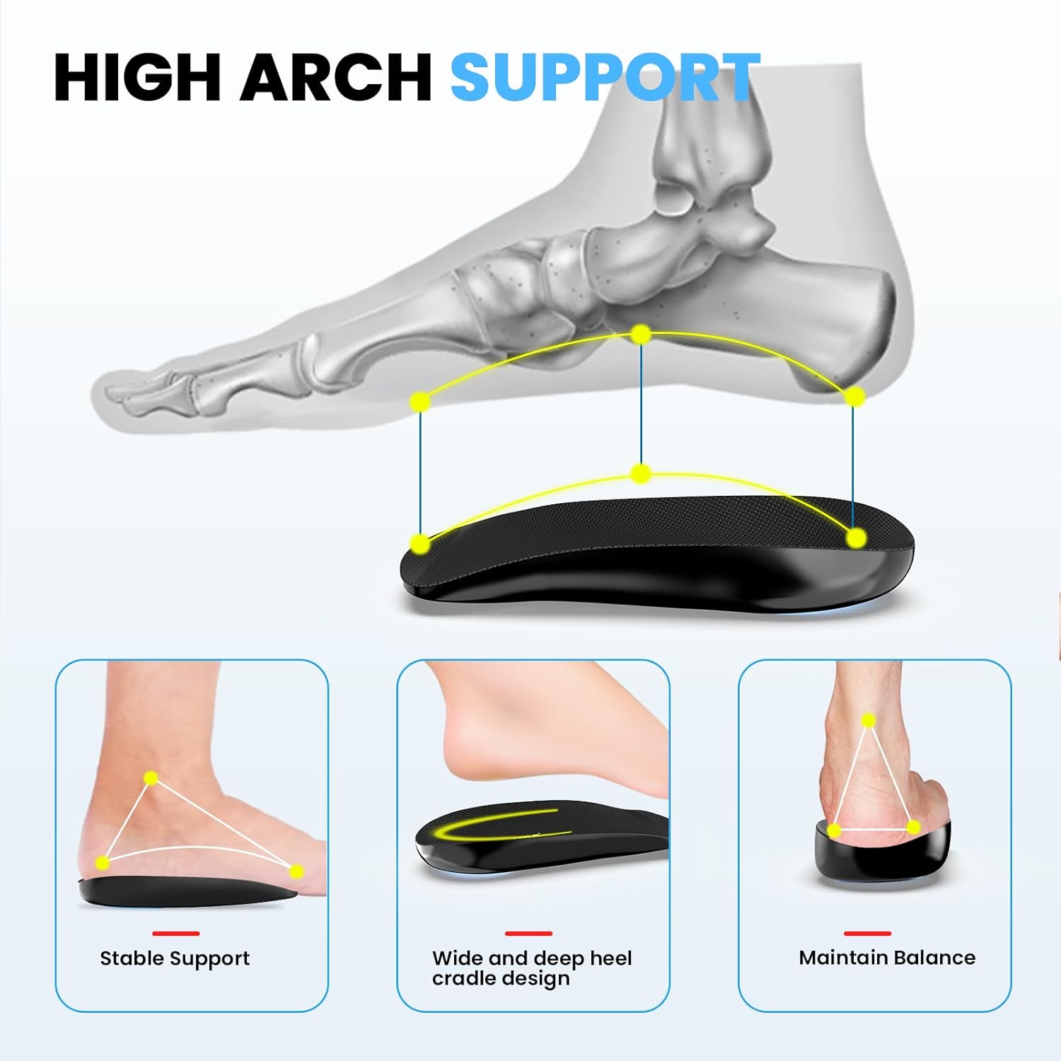 Plantar Fasciitis Relief Insoles - 3/4 Anti-Slip & Arch Support Shoe Inserts - Heel Cups for Heel Pain Relief & Flat Feet & Heel Spur & Achilles Tendinitis - Women's 6-9, Men's 5-8 - Image 6
