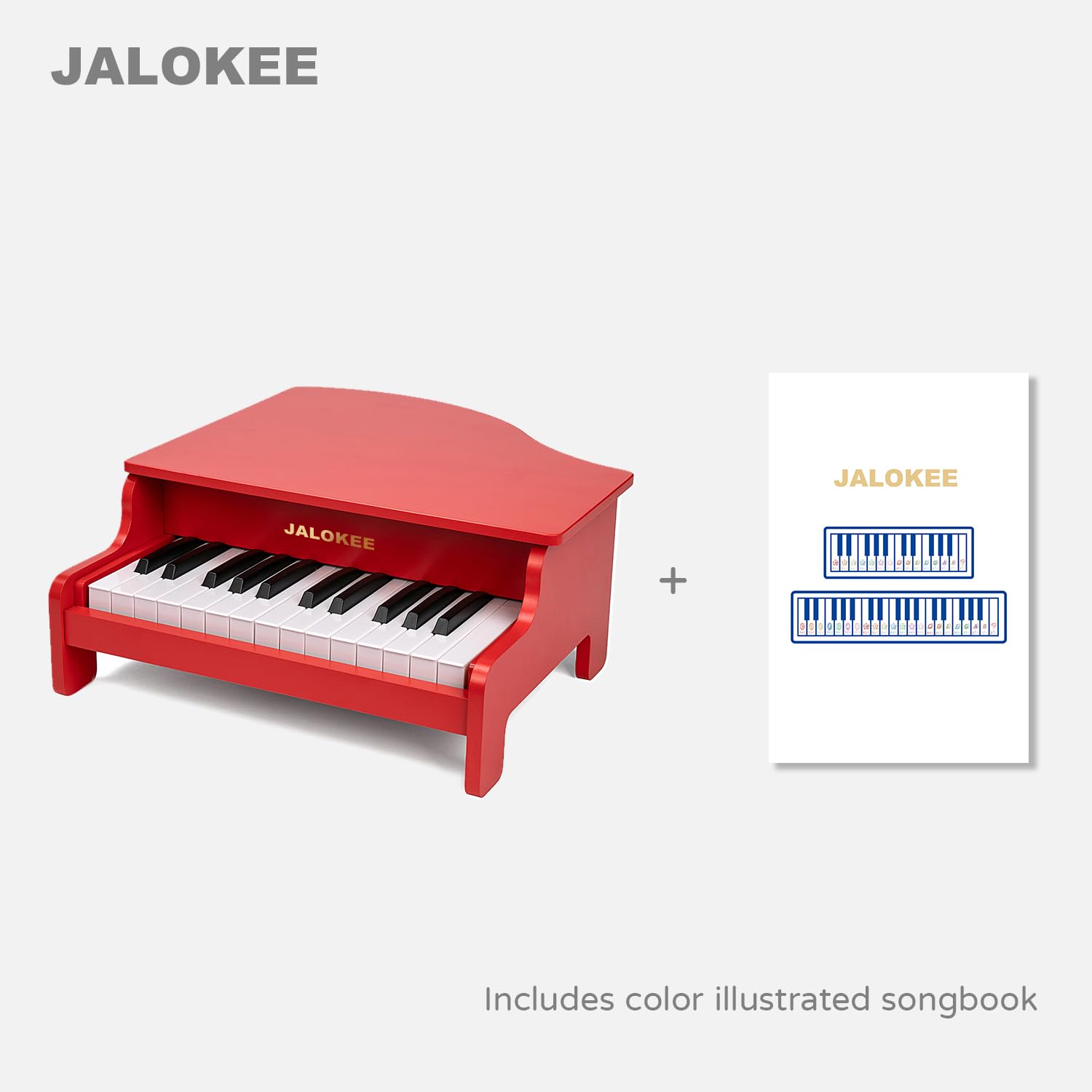Teclado de piano para niños, piano de cola de 25 teclas para niños, mini juguete de instrumento educativo musical, volumen ajustable, juguete de madera para niños pequeños y niñas (rojo) 5