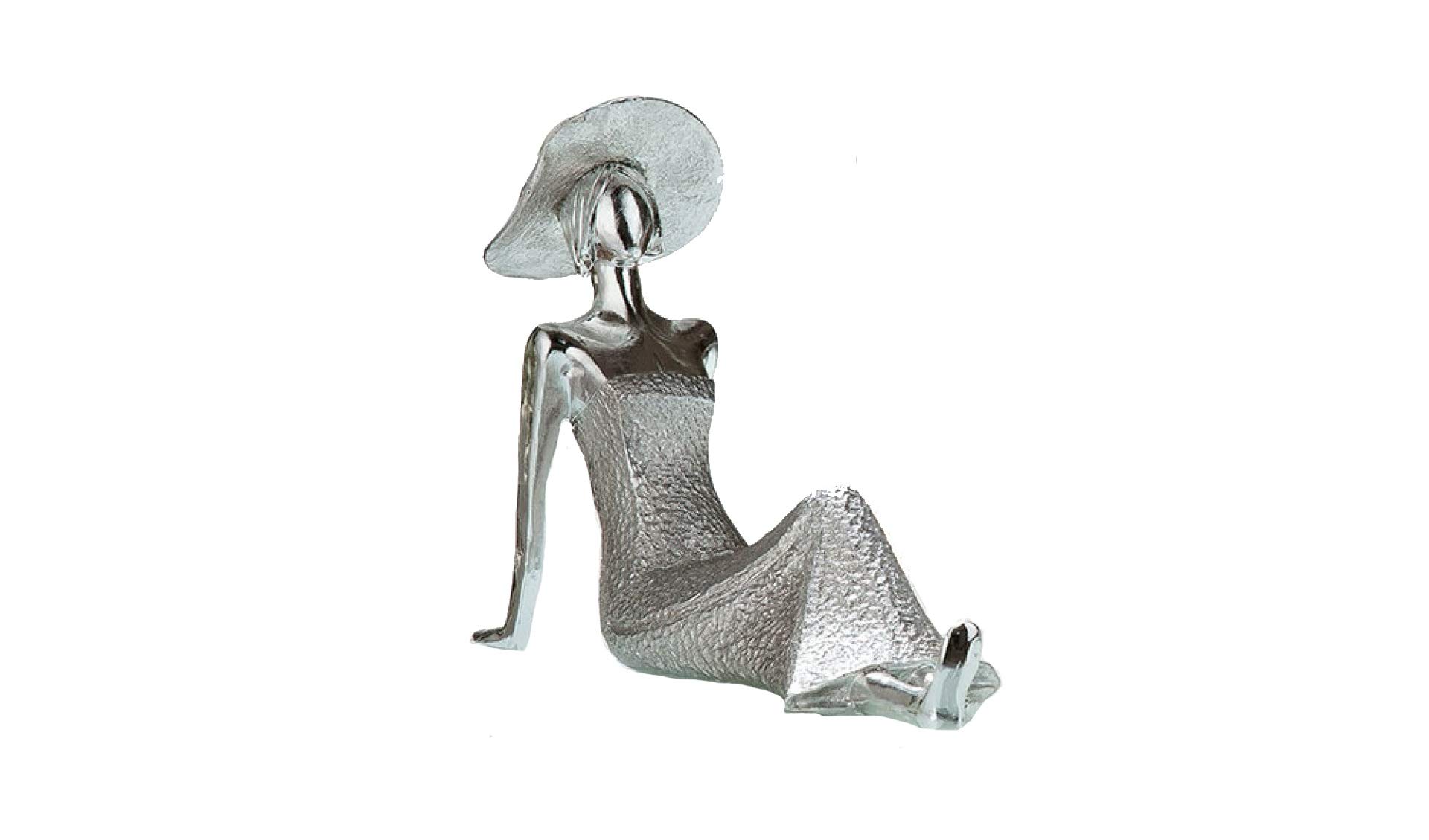 DRW Figure of a Woman with Pamela Sitting Silver Resin 8.5x16x24.5cm