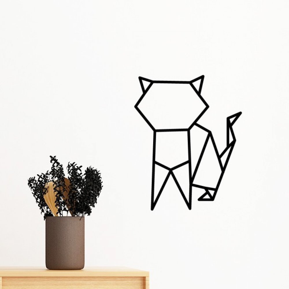 Autocollant mural chat origami géométrique sticker déco chambre amovible 50cm