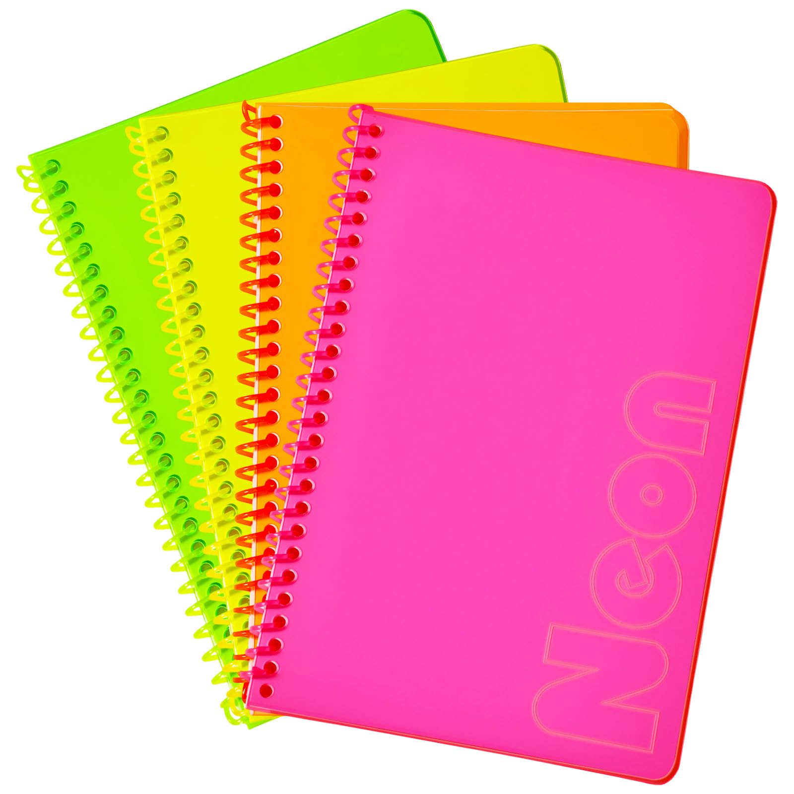 miikoul Notizbücher, A5, neonfarben, Spiralbindung, liniert, 21,1 x 14 cm, 80 Blatt/160 Seiten, breit liniert, Notizblock, Softcover, Farbcodiert, für Studenten, Notizen im Unterricht, Heimbüro, 4