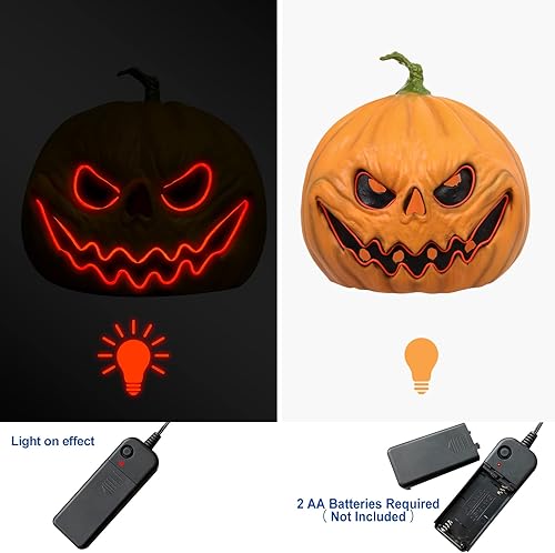 Miniatura 2 de HugOutdoor Máscara de calabaza aterradora de Halloween, mascarada, cosplay, luz LED, calabaza de látex, máscara de cabeza completa para fiesta de