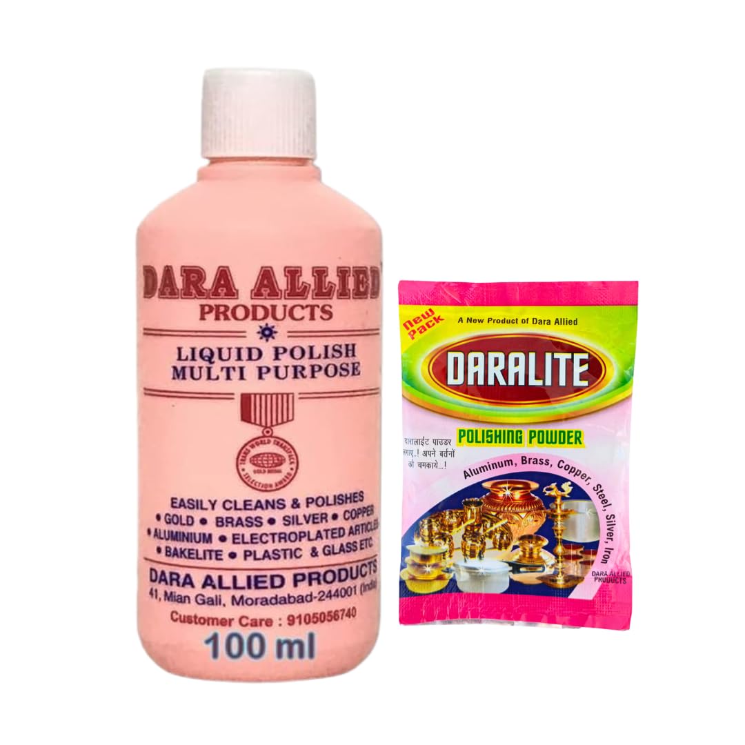 Idika Dara allied liquid polish brass cleaner liquid silver, copper, brass, Pack of 100ml dara polish with Daralite Cleaning Powder