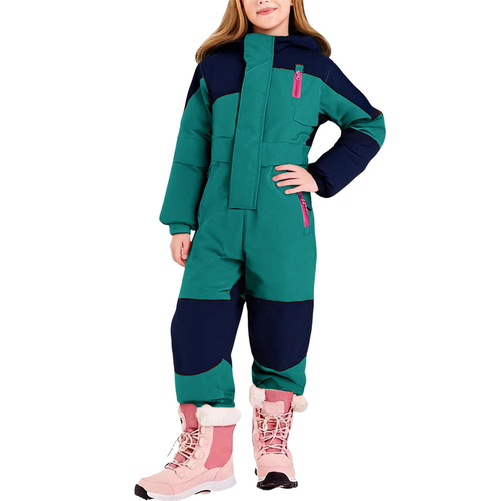Generisch 2025 Tuta da Sci Per Bambini Con Cappuccio E Strisce Riflettenti Tuta Antivento Tuta Da Neve Calda Più Spessa Piumino Termico Confortevole Morbido Abbigliamento Da Sci Inverno All'aperto