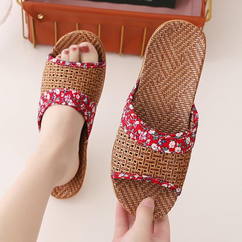 Bamboo Slippers Sandals for Women Tatami Straw Rattan Woven Japanese Slides Non Slip Wooden Zori Beach Travel Hawaiian Summer Indoor House Boho Standing All Day Comfortable Walking Causal Grass2