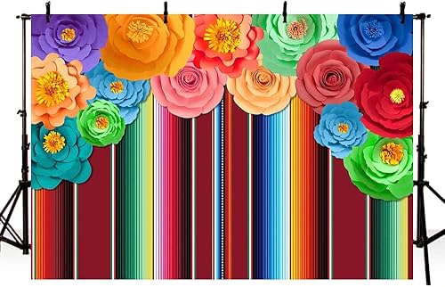 MEHOFOND Fondo de fiesta temática de rayas de 10 x 7 pies Cinco de Mayo Mexicano Colorido Festival Floral Fotografía Fondo Cactus Banner Decoración