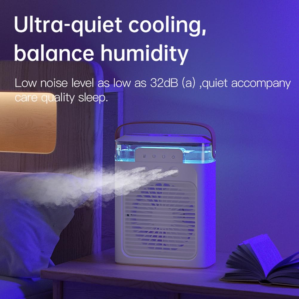 Tragbarer Klimaanlagenventilator, Mini-Verdunstungsluftkühler mit Farbigen LED-Lichtmodi für Schreibtisch, Nachttisch, Couchtisch-D