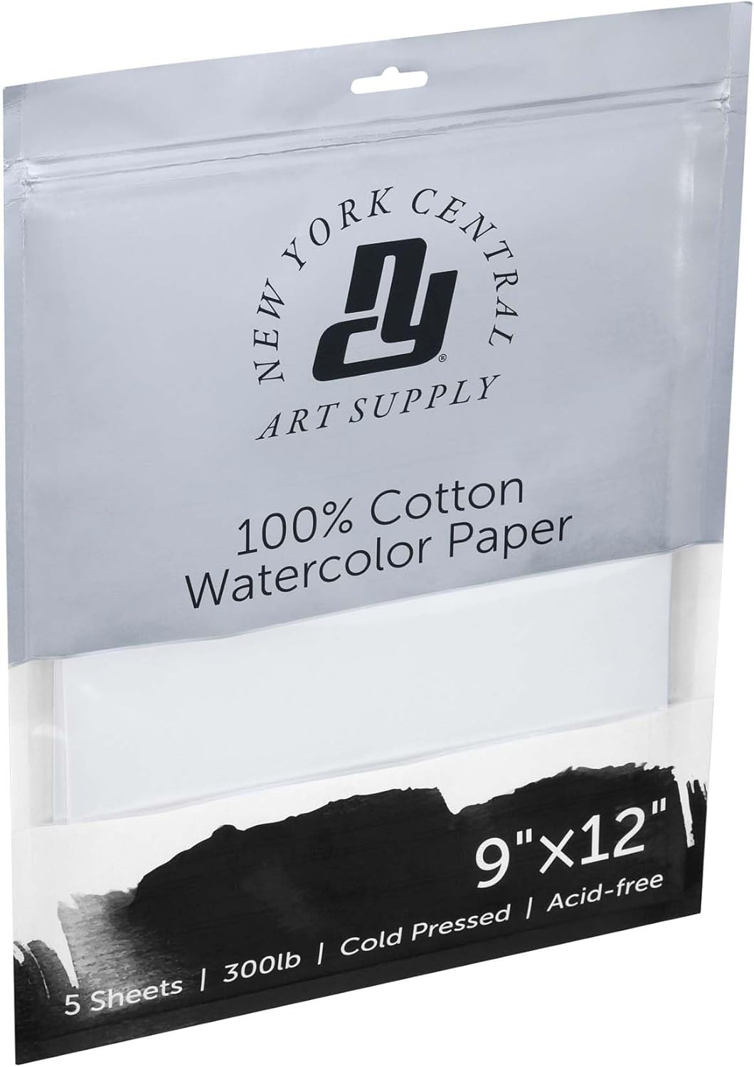 New York Central Watercolor Paper - 9x12-1 Pack of 5 Sheets - 300 lb. Cold Press - 100% Cotton, Acid-Free, Archival Quality, Bright White Watercolor Paper Pad for Wet & Dry Media