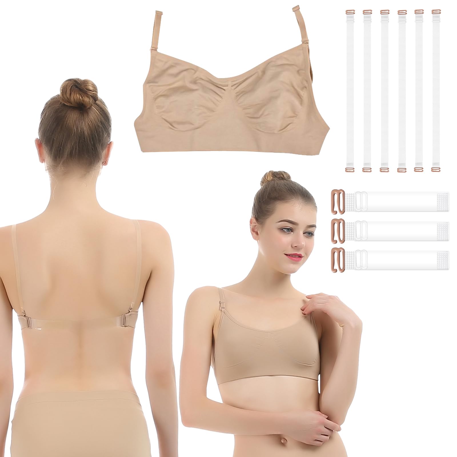 iMucciClear Strap Bra Professional Dance Bra with 3 Pair Clear Bra Strap 3Pcs Clear Back Straps