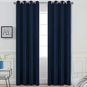 Yakamok 84 Inch Long Light Blocking Navy Blue Blackout Curtains, Room Darkening Thermal Insulated Blackout Drapes with Grommet for Bedroom (52x84Inch, 2 Panels)