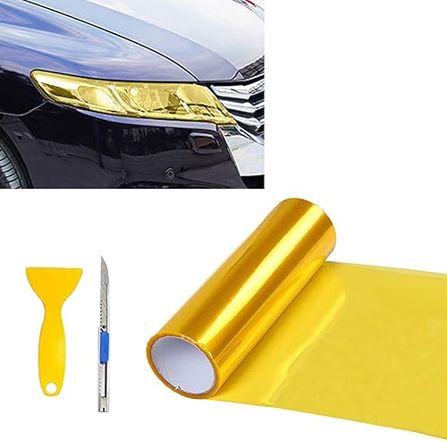 Miniatura 1 de Rollo de película de vinilo tinte amarillo brillante de 12 x 48 pulgadas para faros delanteros de automóvil, luces traseras y antiniebla con