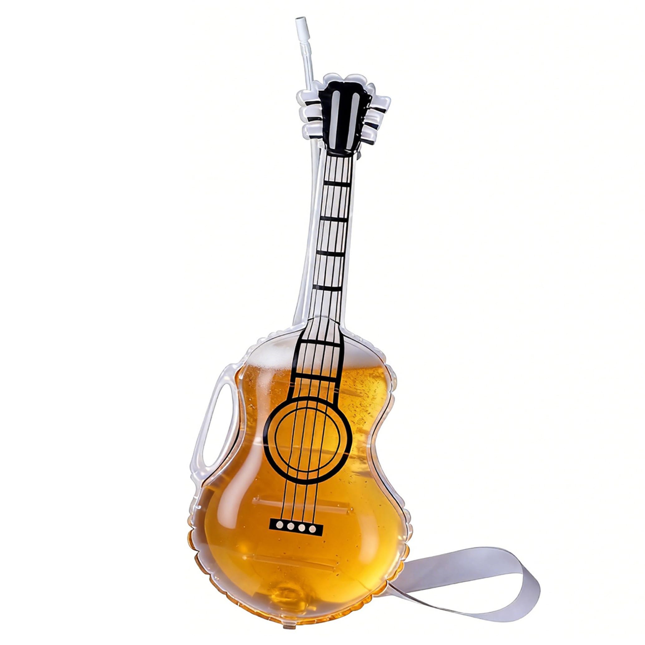 Xdyyjrasa Beer Dispenser - Transparent Guitar-Shaped Beverage Dispenser, Beer Jacket with Shoulder Strap & Straw for Pool Parties