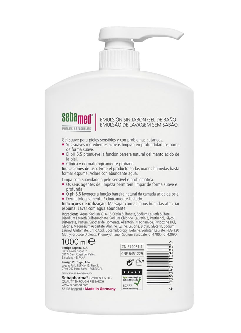 Sebamed Emulsión sin Jabón, Gel de Baño para Pieles Normales y Sensibles, Higiene Diaria