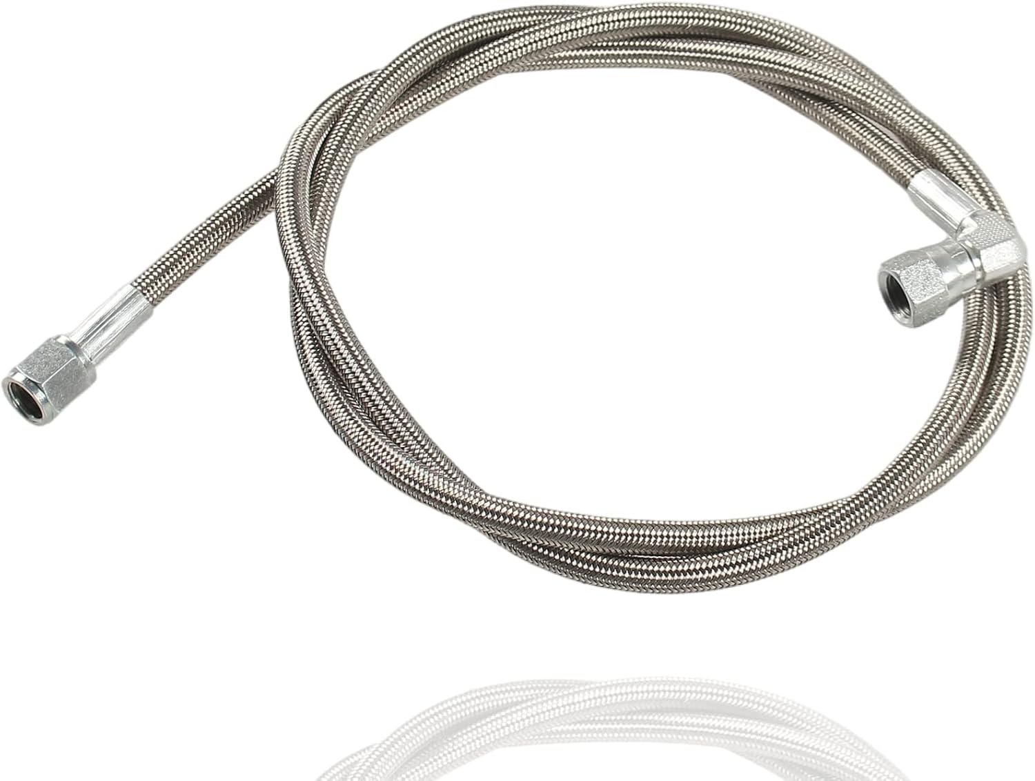 Turbo Oil Feed Line 48" Length Steel Braided - 4AN 90 Degree Straight Hose Oil Supply Line End Pressure Stainless Remote Turbocharger Sensor Teflon
