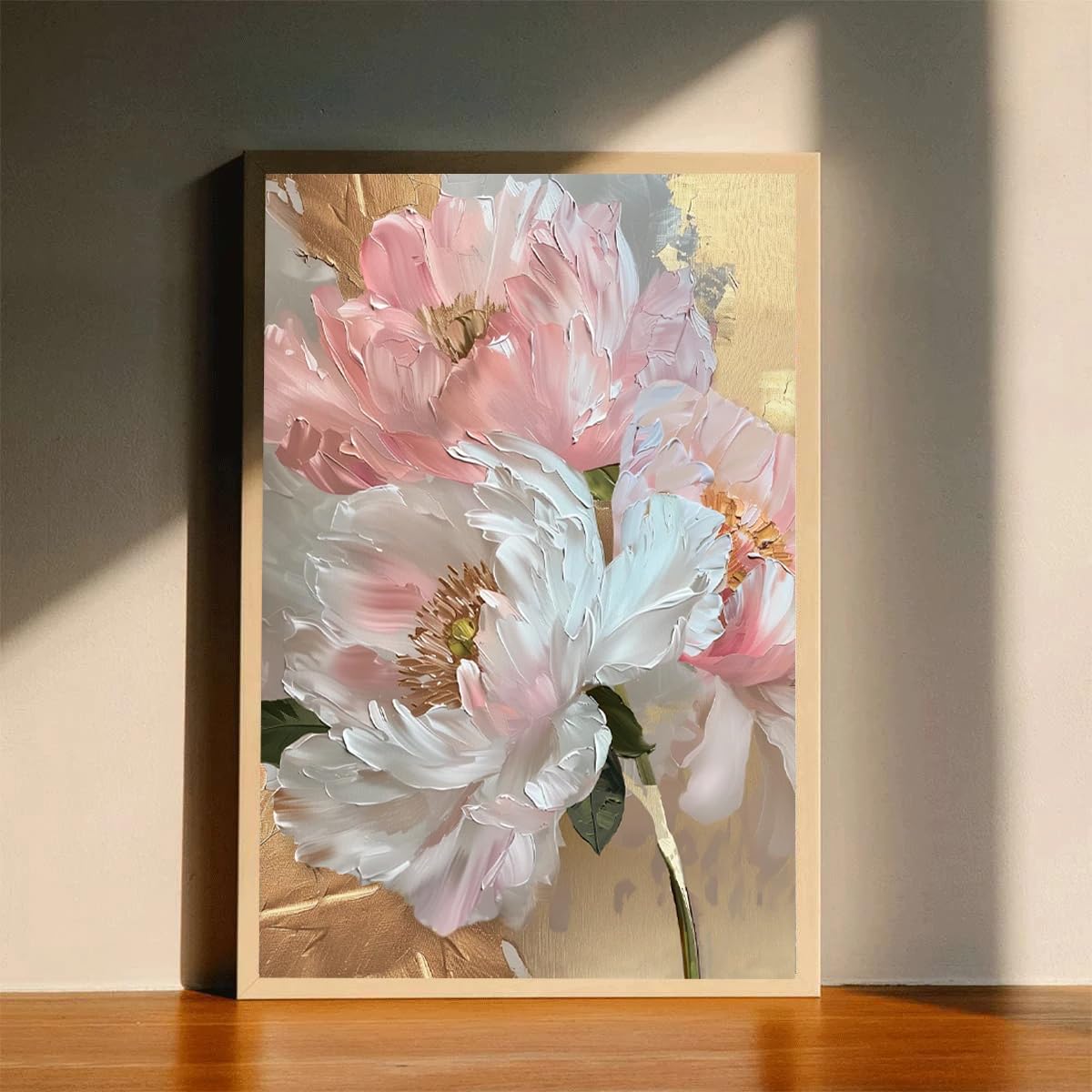 GKUVBF Quadro moderno astratto con motivo floreale in foglia d'oro, stampa su tela, ideale per soggiorno e camera da letto (30x40 cm/cornice interna)