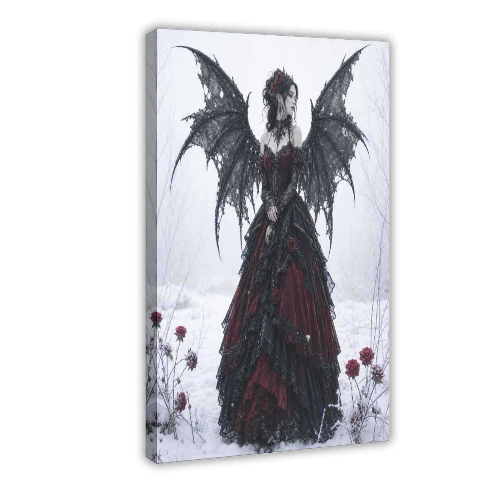 W7c8u2x3 Frame-Style-17 Gothic Bat Wing Woman Canvas Wall Art, Dark Fantasy Sofa Area
