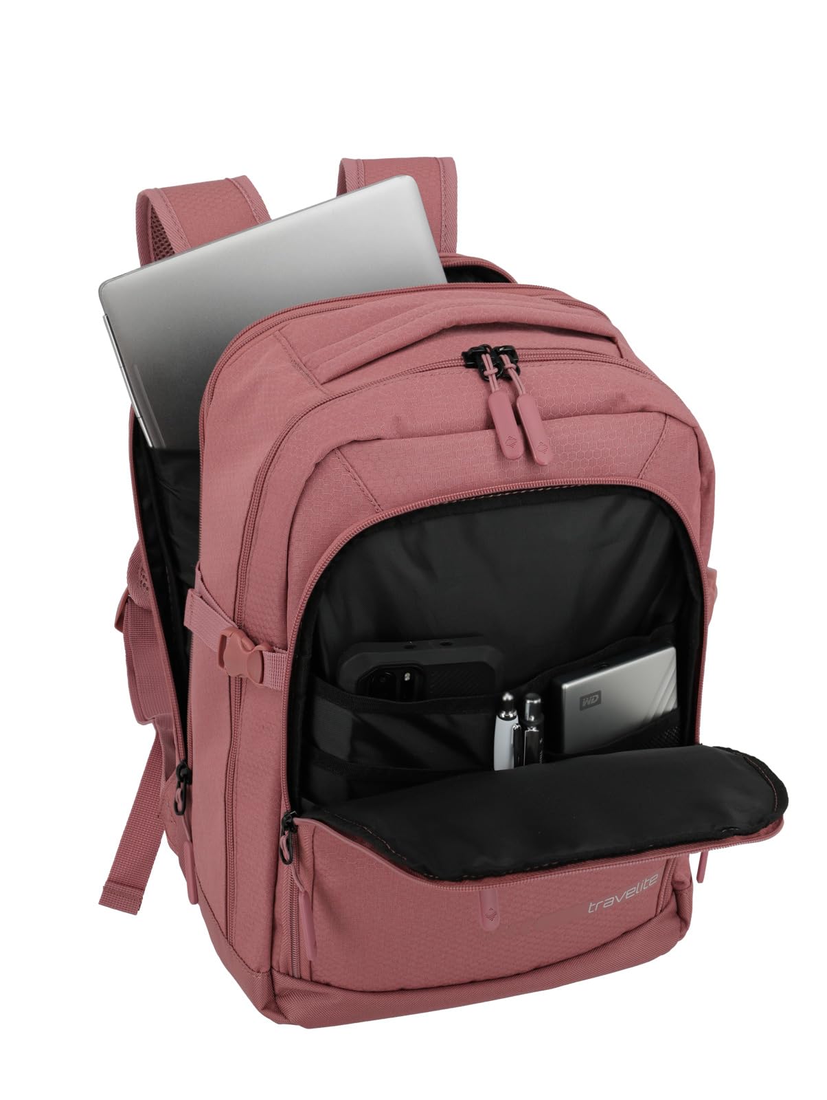 travelite Plecak podróżny RyanAir, kick off, plecak na laptopa 13 cali, praktyczny plecak z klapką rozszerzającą + funkcją klipsa, 40 cm, 20-23 l, Różowy, 40 cm x 25 20-23, Klasyczny
