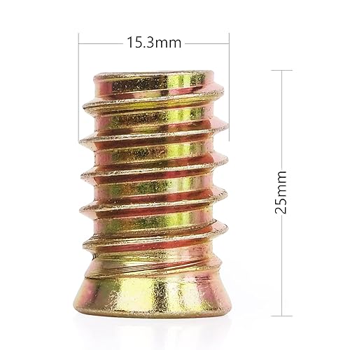 Miniatura 4 de 40 piezas de insertos roscados de 38 a 0.630 x 0.984 in para muebles de madera, insertos de tuerca de rosca 38-16, conector de fijación de perno