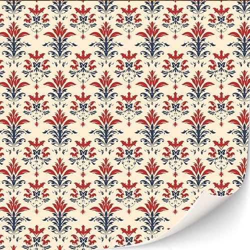 Lot de 3 Feuilles de Papier Peint Autocollant Ancien Victorien pour Maison de Poupée - Échelle 1:12 (Damast Rouge Bleu Sépia)