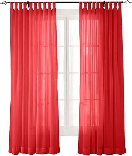 TWOPAGES Cortina semitransparente de tul rojo de 84 pulgadas de ancho x 84 pulgadas de largo (1 panel) disponible en Yaxa Peru