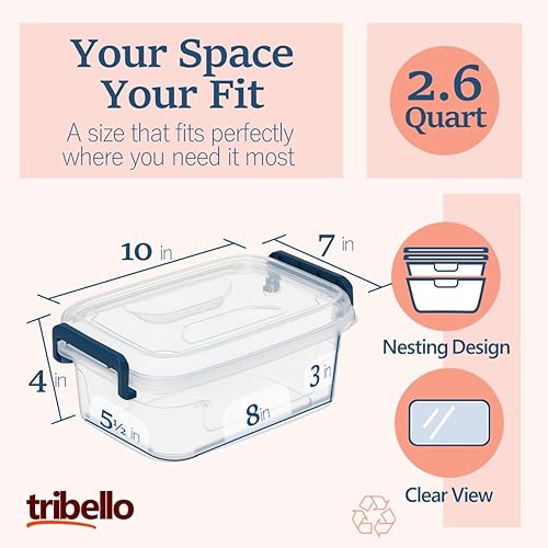 Miniatura 2 de Tribello Contenedores de almacenamiento de plástico con tapas, contenedores de almacenamiento apilables transparentes 2.5Q - Paquete de 4