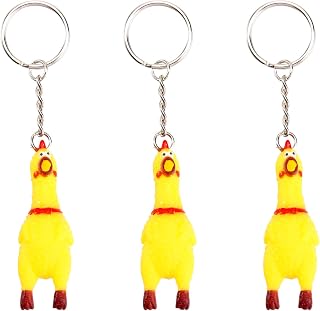 PartyKindom 3 Pack Screaming Chicken Keychain, Mini Rubber Squeeze Screaming Chicken Toy Pendant Keychain for Bags Keys, Yellow, Size 1