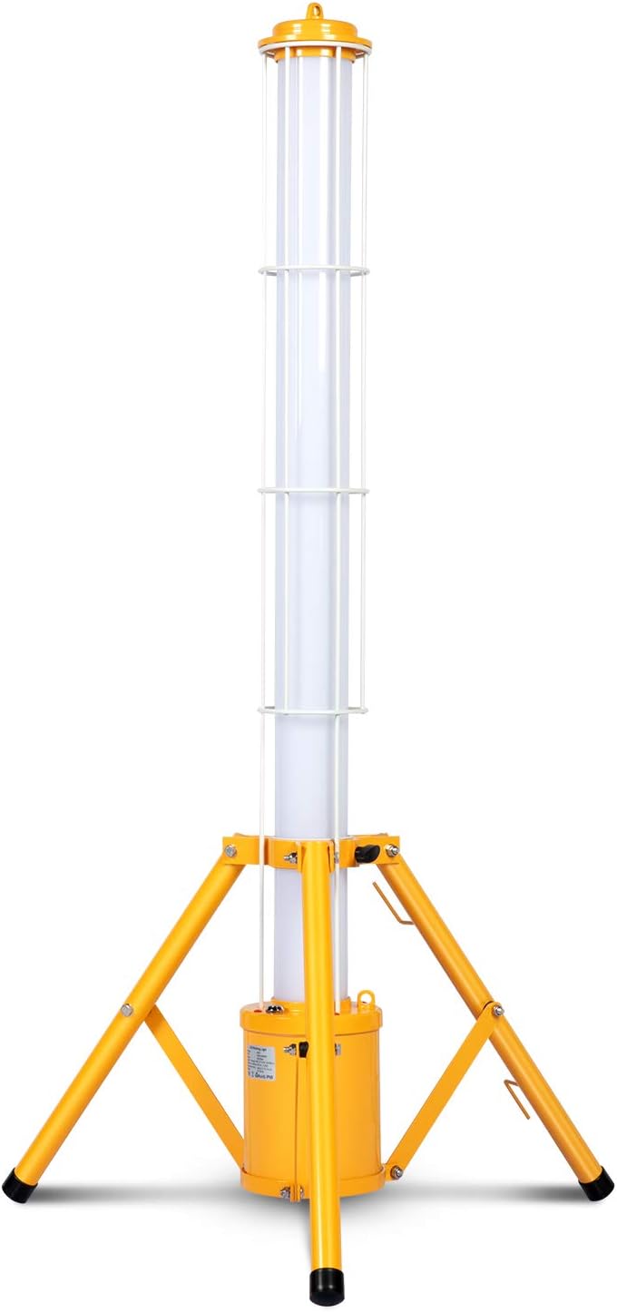 LEDMO 360° Portable LED Work light 40 Watts Rechargeable Tripod Light 4000 Lumens Job Site Light Yellow Finish Waterproof IP65 Round Light 5000k LED Area Work Light with Carrying Strap